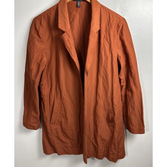 Eileen Fisher Jacket Duster Lightweight Size Small Crinkled Burnt Orange Pockets - Picture 1 of 11